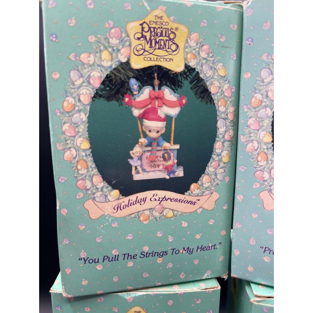 NIB Vtg. Enesco Set of 4 Precious Moments Holiday Expressions Christmas Ornamen - Picture 2 of 16